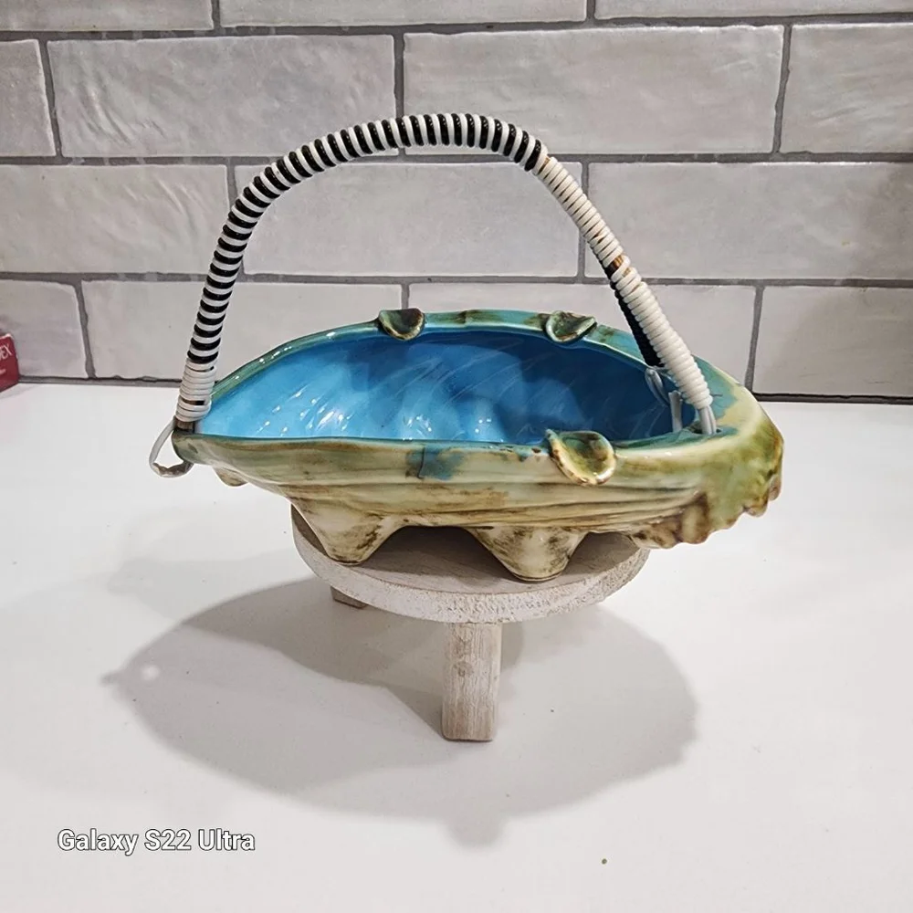 Vintage JAPAN Ashtray Basket, Glazed Ceremic